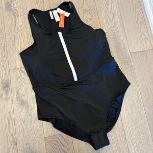Joe Fresh Black One-Piece Swimsuit with White Zip
